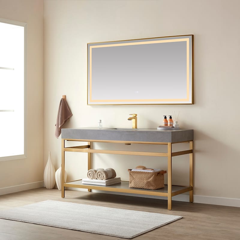 Funes 60" Single Vanity, Metal Support with Stone Top without Mirror - 60''x22''