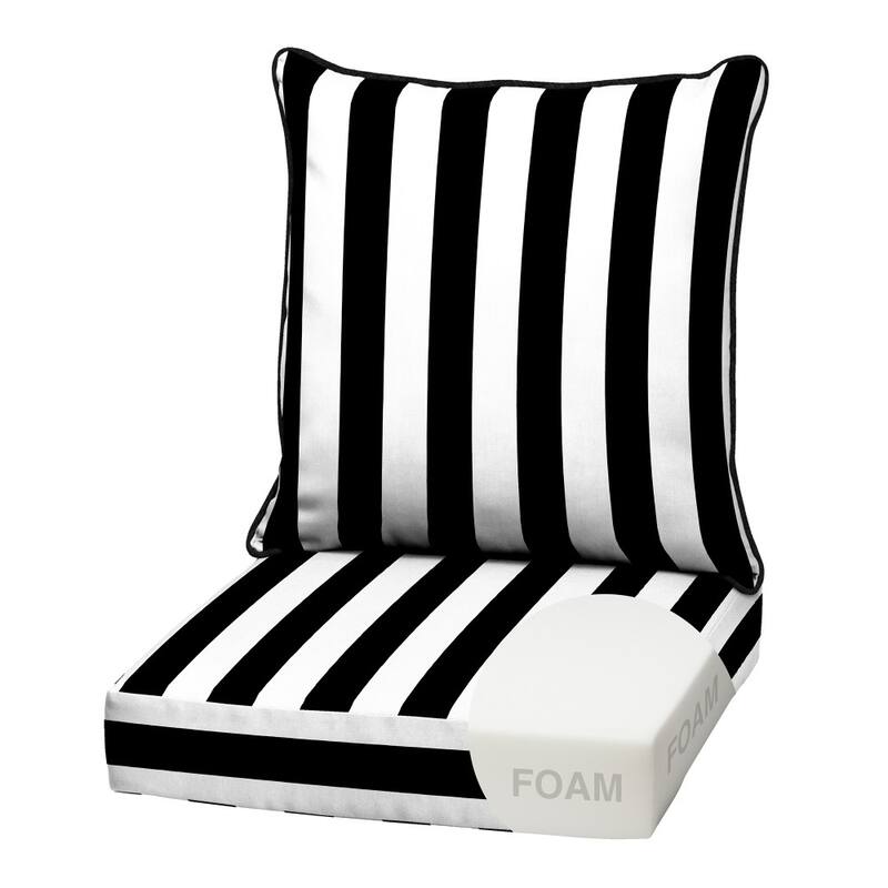 ARDEN Outdoor Foam Deep Seat Cushion Set, 22 in x 24 in - Black Cabana Stripe