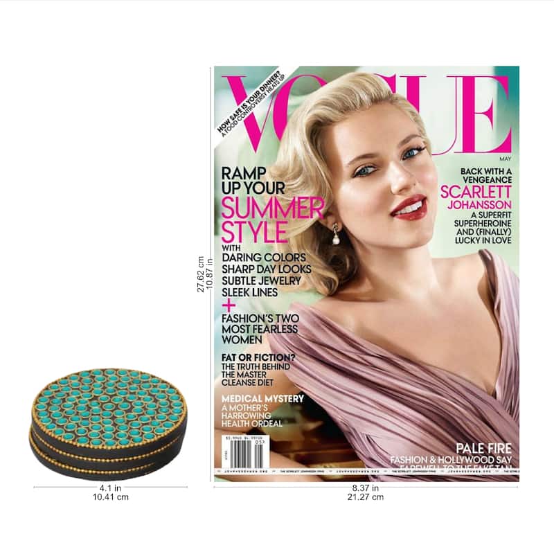 NOVICA Artisan Handblown Bejeweled Coasters Green Wood India Tableware Barware Beaded 'Aqua Glitz'(Set Of 6)