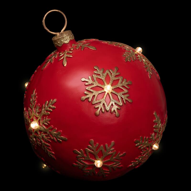 12-Inch Red Gold Large Christmas Ball Ornament Tabletop LED Decoration