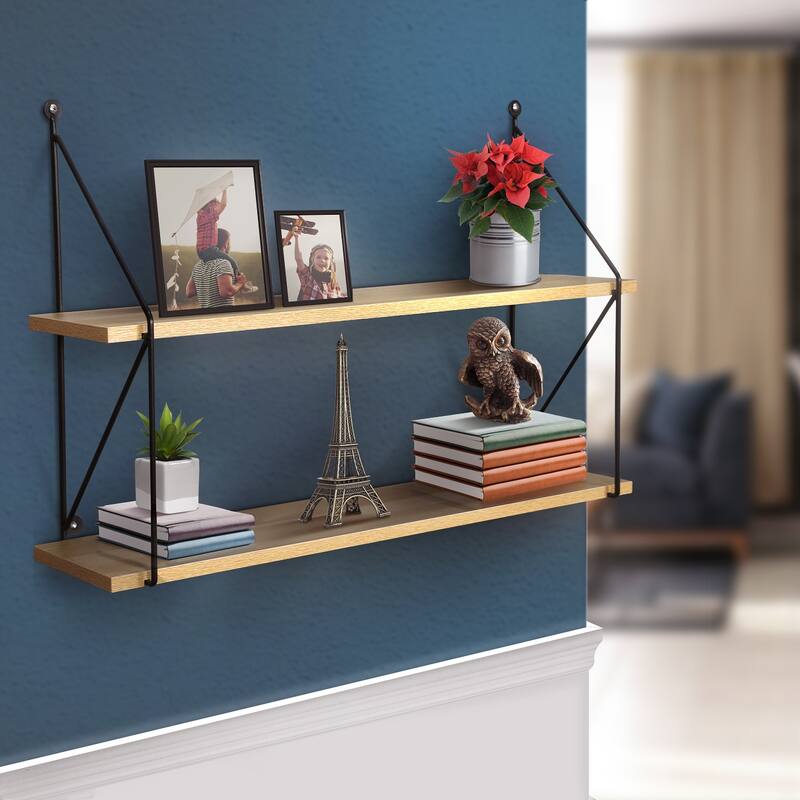 Sorbus Floating Shelf with Metal Brackets — Wall Mounted Rustic Wood Wall Storage - 23.62" L x 6" W x 15.75" H