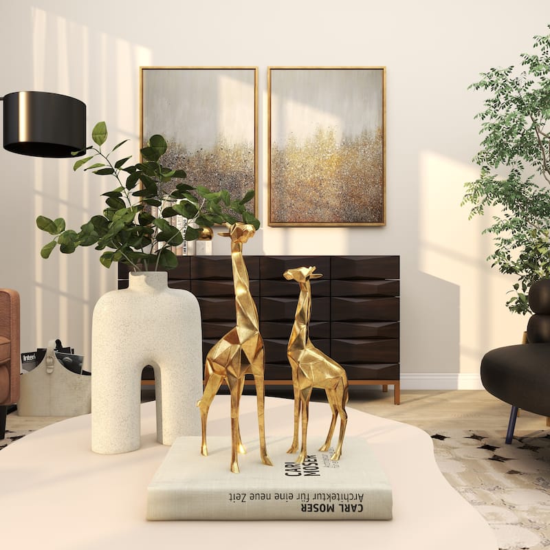 Polystone Giraffe Decorative Sculpture - Set of 2 Gold or Silver - CosmoLiving by Cosmopolitan
