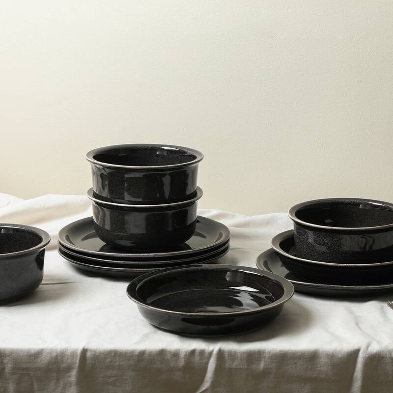 Stone Lain Slate Stoneware Dinnerware Set - Black - 24 Piece