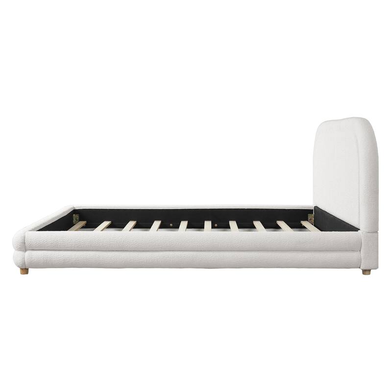 Christopher Knight Home - Camellia Modern Boucle Upholstered Bed Frame with Thick Curved Headboard and Wood Legs