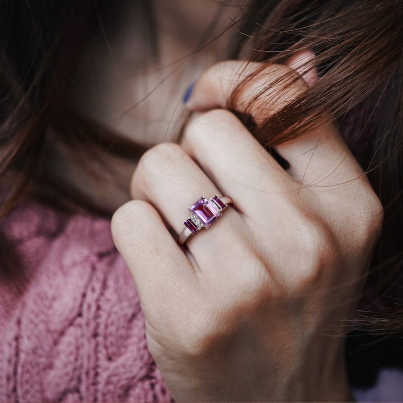 Miadora 1ct TGW Amethyst 3-Stone Ring with Diamond Accents in 10k White Gold