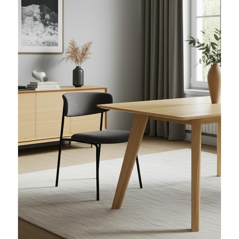 HomeRoots Gray and Black Upholstered Fabric And Metal Open Back Dining Side Chair - 21.25 in. x 32 in. x 22.25 in. - Single - 21.25 in. x 32 in.  x 22.25 in. - Gray