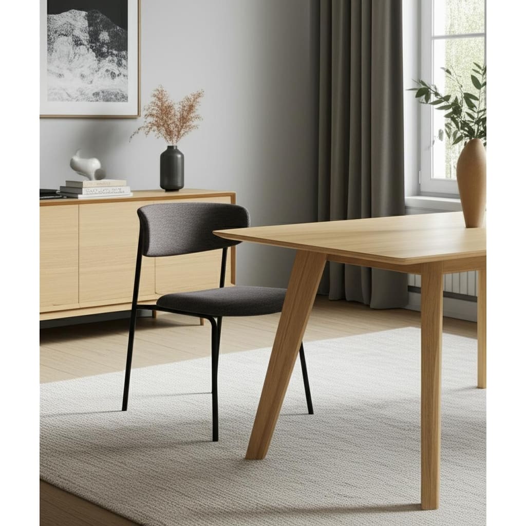 HomeRoots Gray and Black Upholstered Fabric And Metal Open Back Dining Side Chair - 21.25 in. x 32 in. x 22.25 in.
