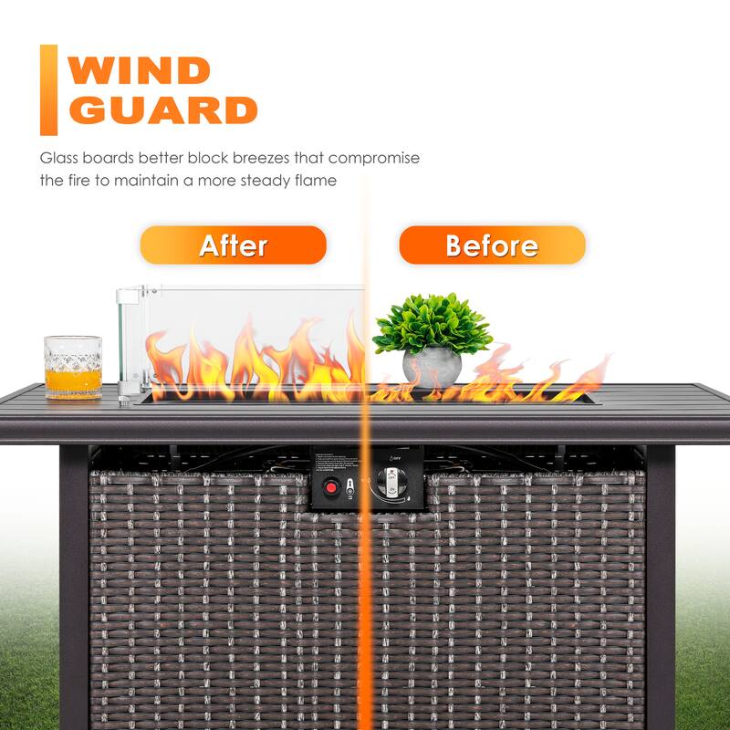 Nuu Garden Outdoor 50,000 BTU Propane Gas Fire Pit Table, Water-proof Oxford Cover, Glass Fire Pit Wind Guard - 43-inch