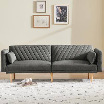 Dark Gray Loveseat Futon Convertible Sofa Bed with Pillows