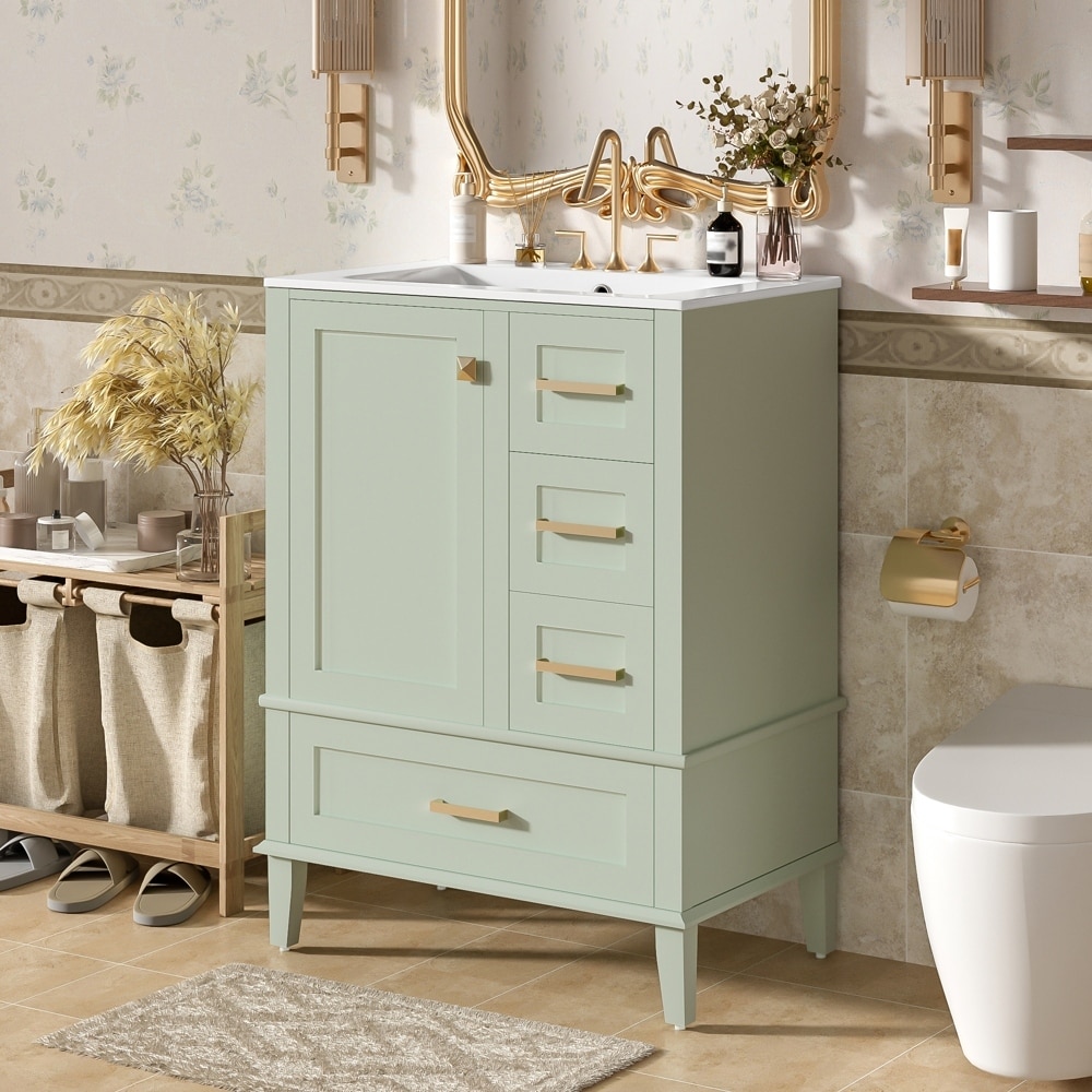 Solid Wood Frame Bathroom Vanity with Sink Combo Set