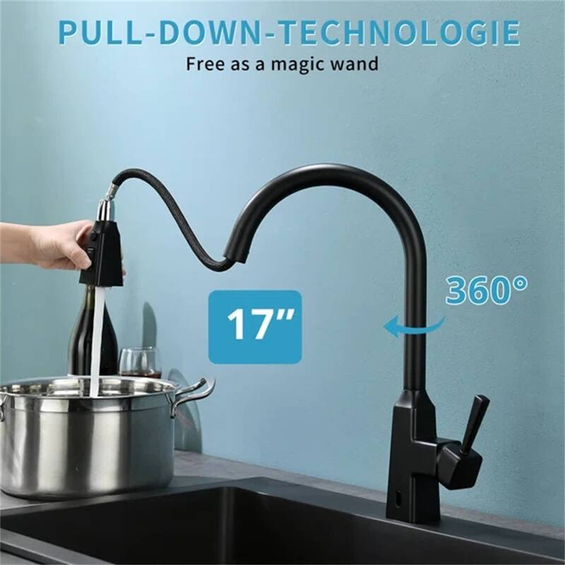 Touchless Kitchen Faucet With Pull Down Sprayer 1 Hole Smart Kitchen Sink Faucet Single Handle Hand Free Modern Vanity Basin Tap