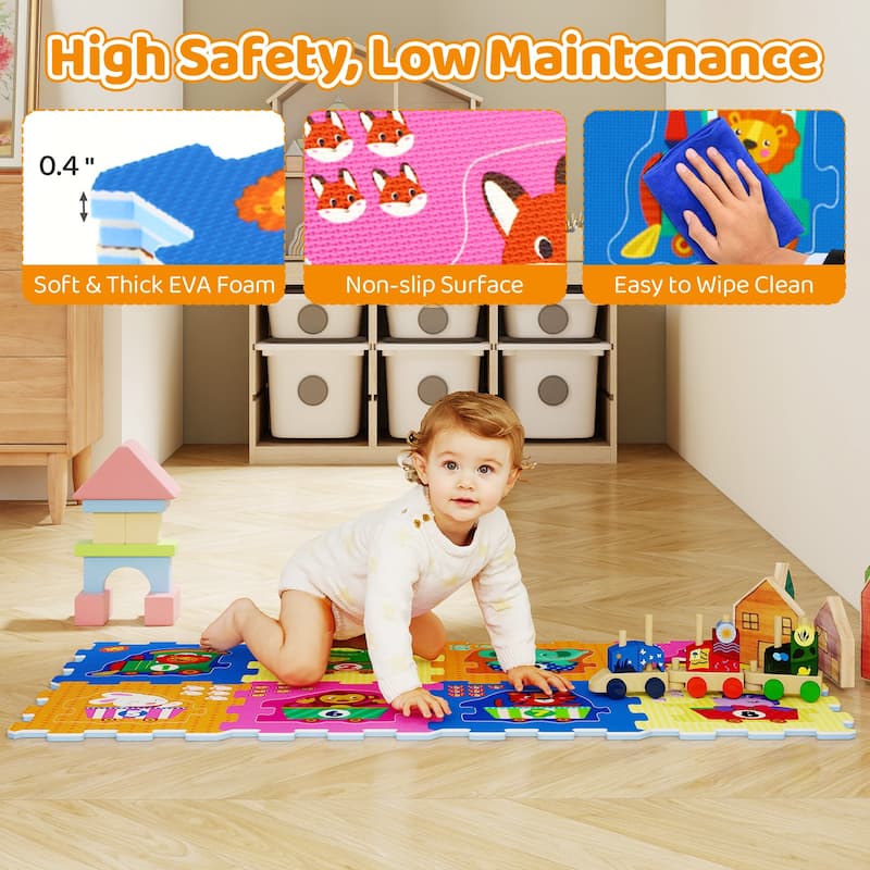 Gymax 8 PCS Kids Play Mat w/Detachable Animal Train Patterns for Aged - Multicolor