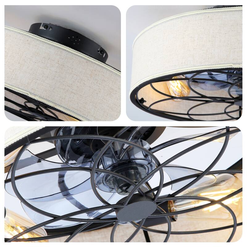 Sofucor 20 Inch Caged Ceiling Fans Flush Mount,Low Profile Fabric Farmhouse Ceiling Fan with Remote Control - N/A