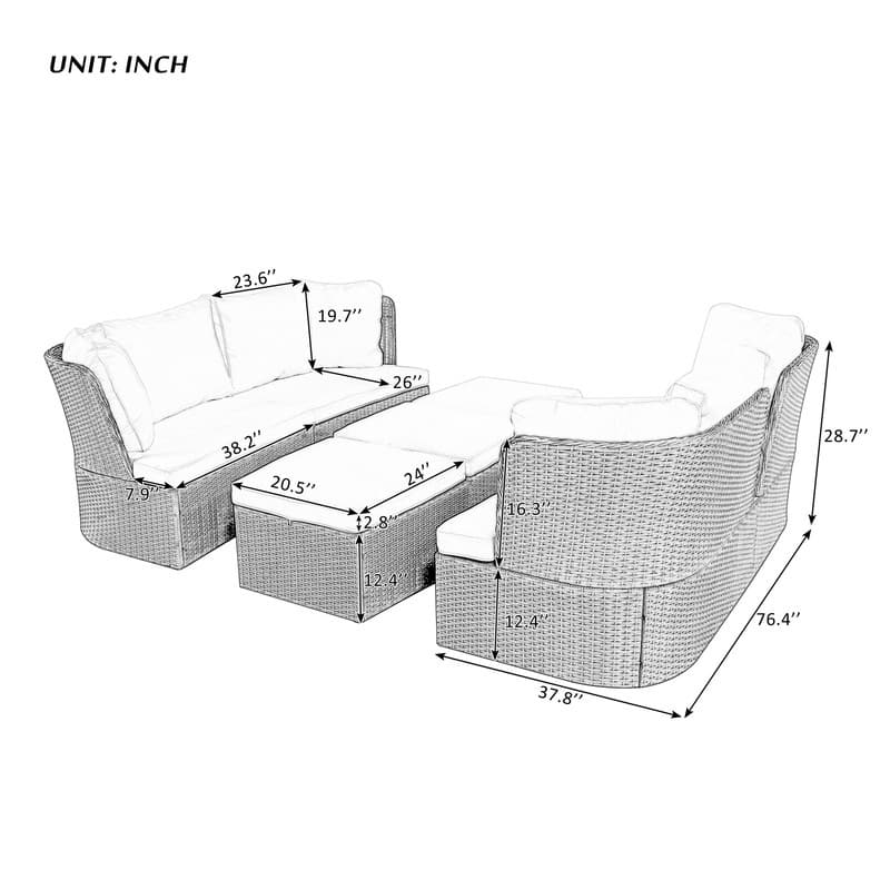 5 Pieces Outdoor Patio Furniture Set, Wicker Sofa Set with Thick Cushions