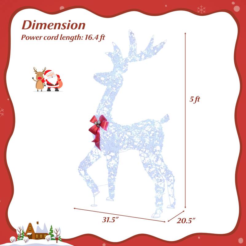 Gymax 5 FT Outdoor Pre-Lit Christmas Reindeer w/100 LED Lights Holiday - Multi-Color