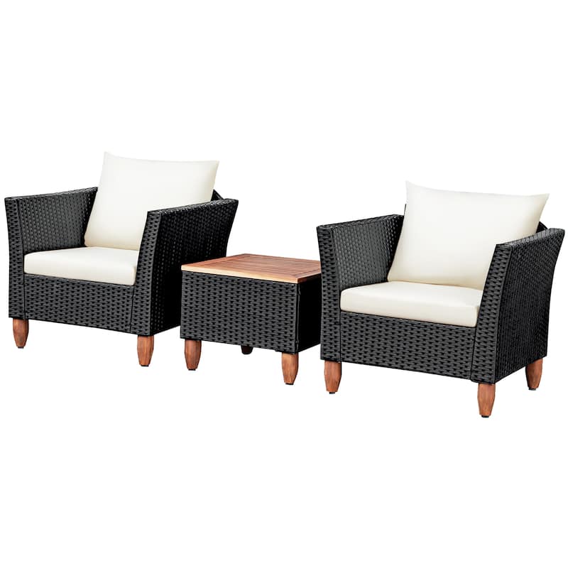 Patio 3-piece Outdoor Wicker Rattan Bistro Chair Set - Beige