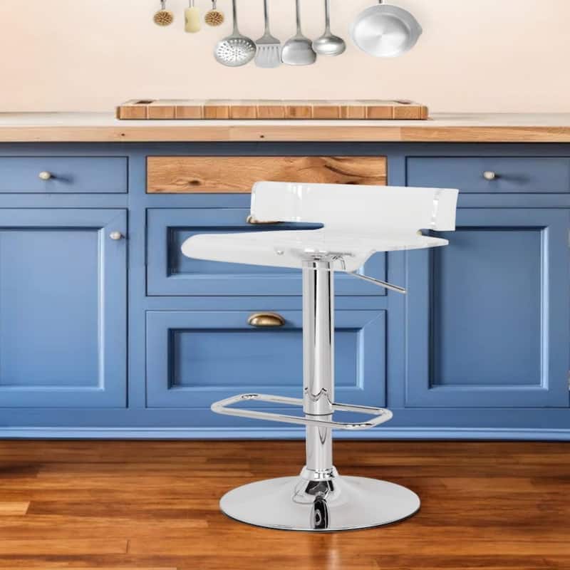 Acrylic Adjustable Height Pedestal Bar Chair with Swivel and Footrest - 16” x 15” x 26” (D x W x H)
