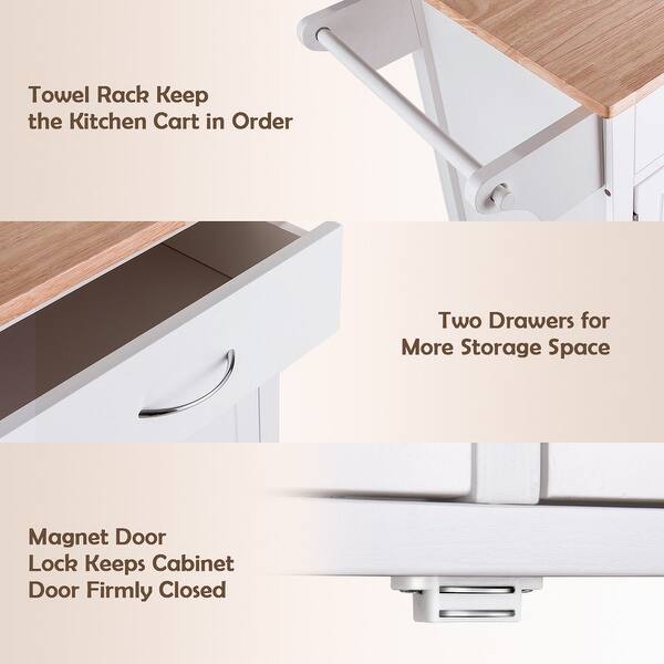 Shop Costway Modern Rolling Kitchen Cart Island Wood Top Storage