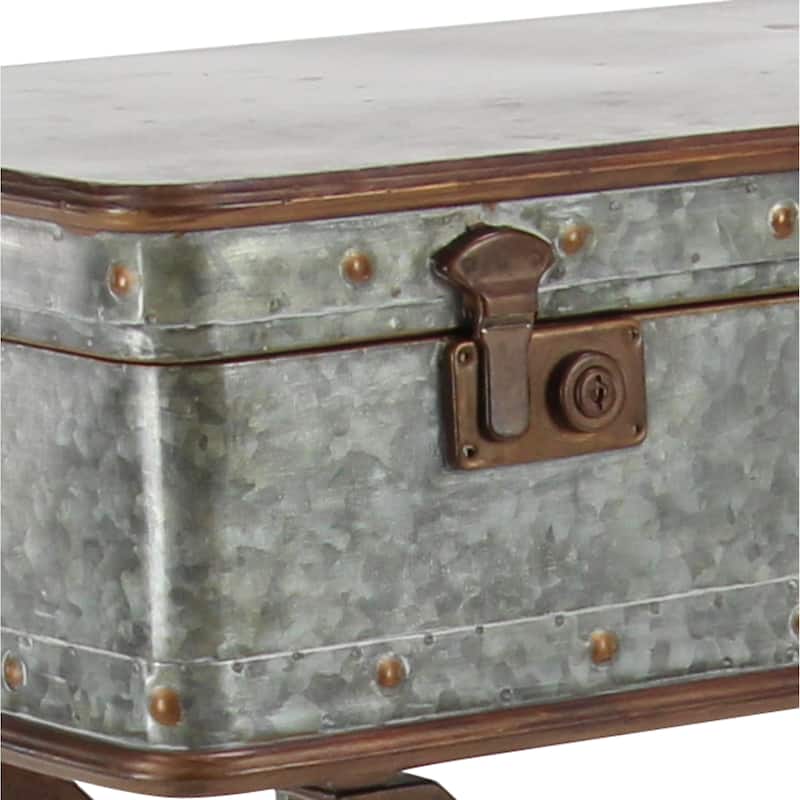 Metal Accent Table with Suitcase Style Top - Gray - Roche River Decor - 16"Wx32"Lx32"H