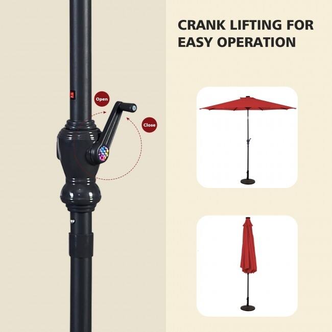 10FT Patio Solar Umbrella LED Patio Market Steel Tilt With Crank Outdoor New