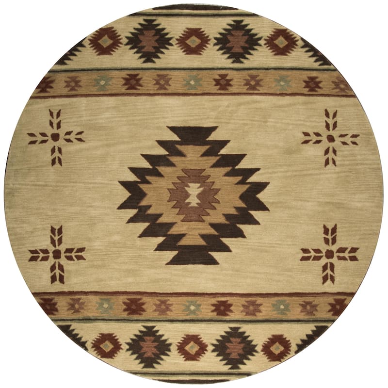 Alora Decor Ryder Southwestern Hand-tufted Wool Rug - 8' x 8' Round - Khaki
