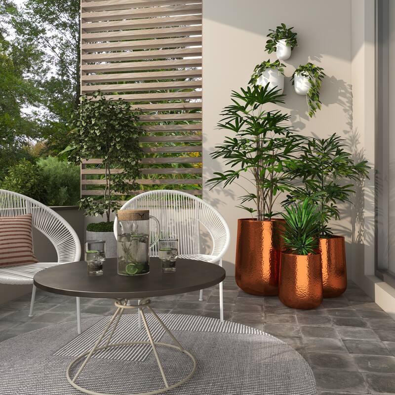 Aluminum Hammered Metal Glam Planter in Copper or Silver (Set of 3)