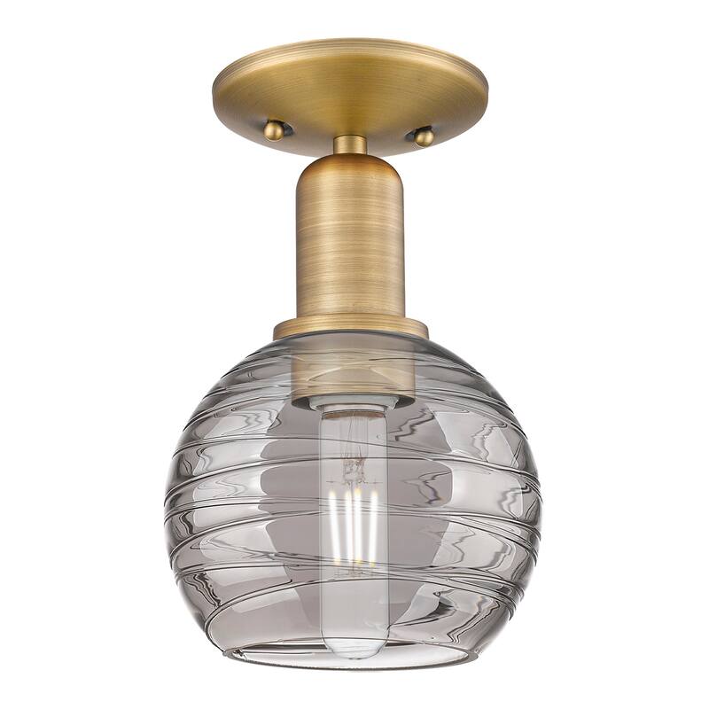 Innovations Lighting Downtown Urban - Athens Deco Swirl - 1 Light 6" Semi-Flush Mount Light - Brushed Brass/Light Smoke Deco Swirl Shade