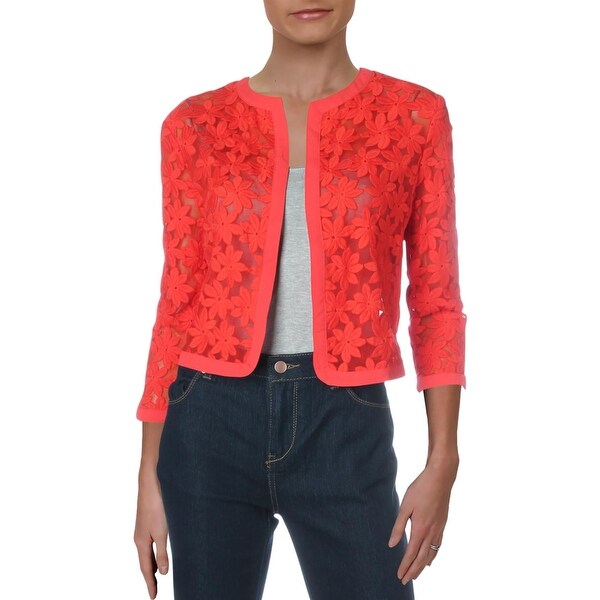 anne klein broderie cropped lace cardigan