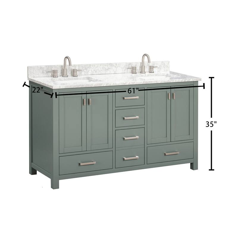 Avanity Modero 60 in. Double Sink Bathroom Vanity with Carrara Marble Top - 61"W x 22"D x 35"H