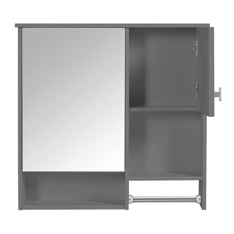 Roomfitters 29x28 Inch Modern Wall Mounted Medicine Cabinet, Mirror Storage Organizer with Integrated Towel Bar, Gray