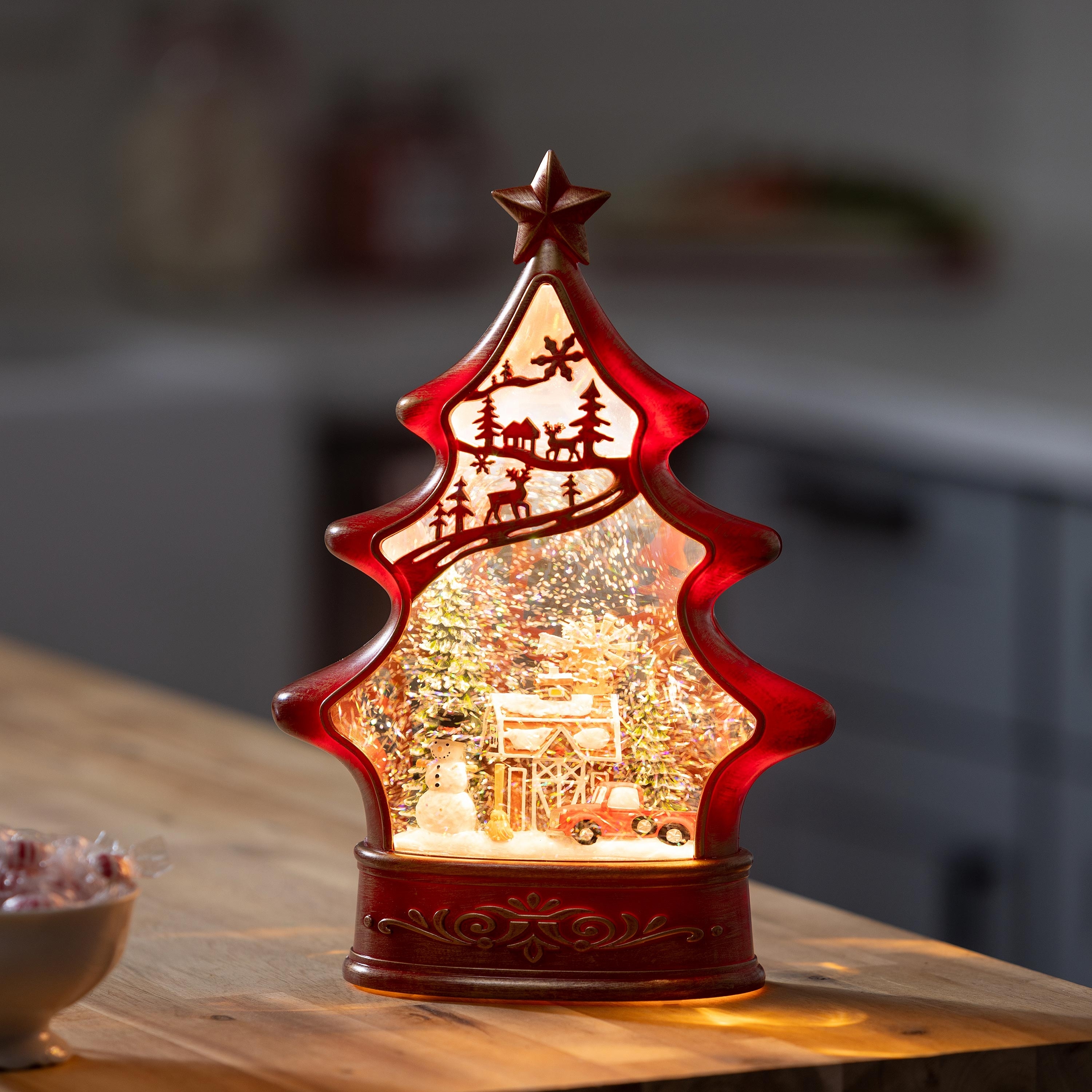 LED Tabletop Farm Tree Red Plastic Water Lantern - 11"