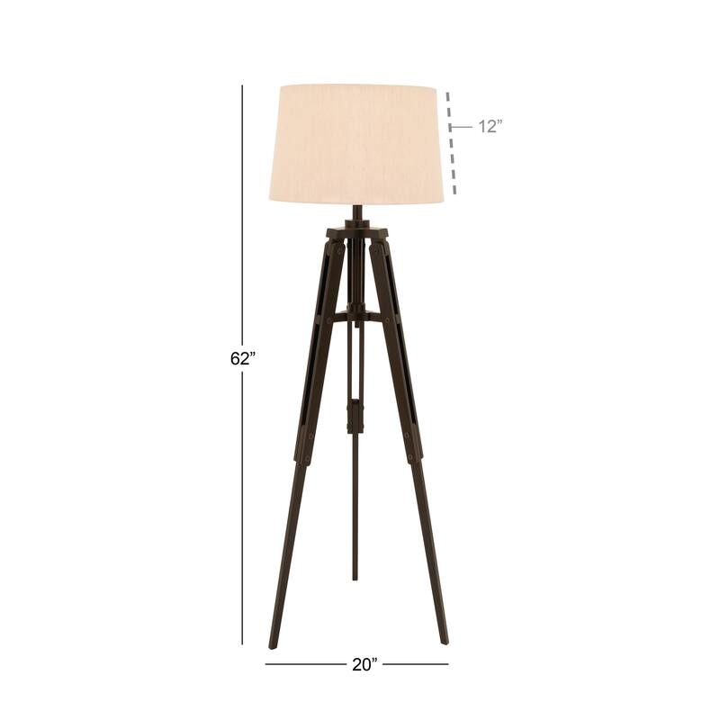 Black Wood Tripod Room Floor Lamp with Cream Linen Shade