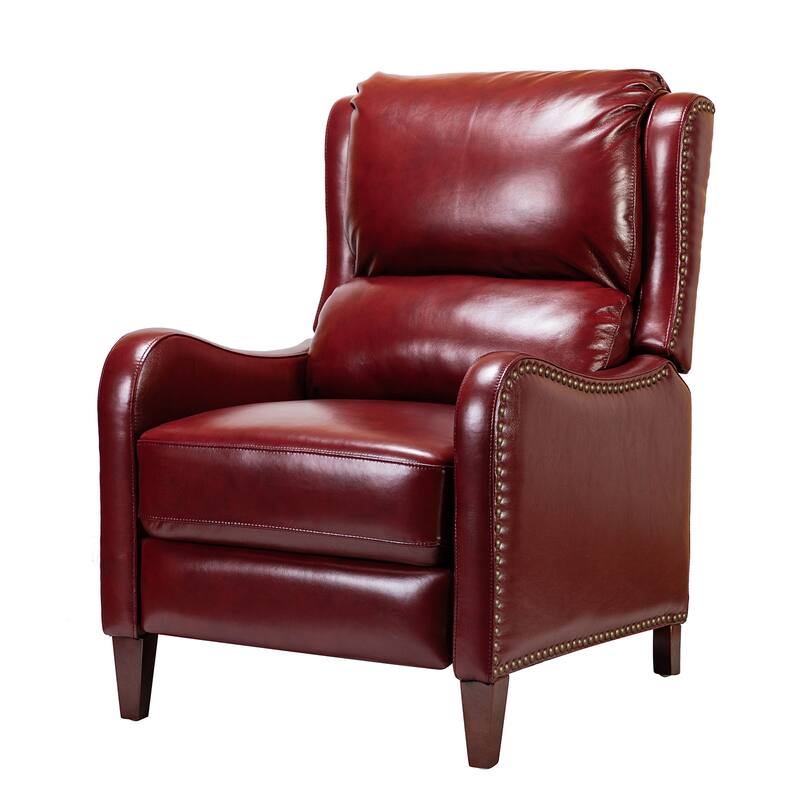 Brigida Cigar Genuine Leather Pushback Recliner with Nailhead Trim by HULALA HOME