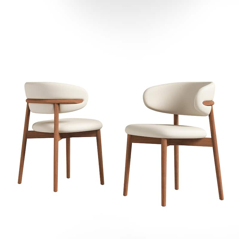 Modern Dining Chairs Set of 2, Faux Leather Kitchen Side Chairs with Wooden Legs, Upholstered Accent Chairs for Dining Room