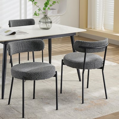 Mid-Century Boucle Dining Chairs Set of 2, Round Upholstered Chairs with Adjustable Legs
