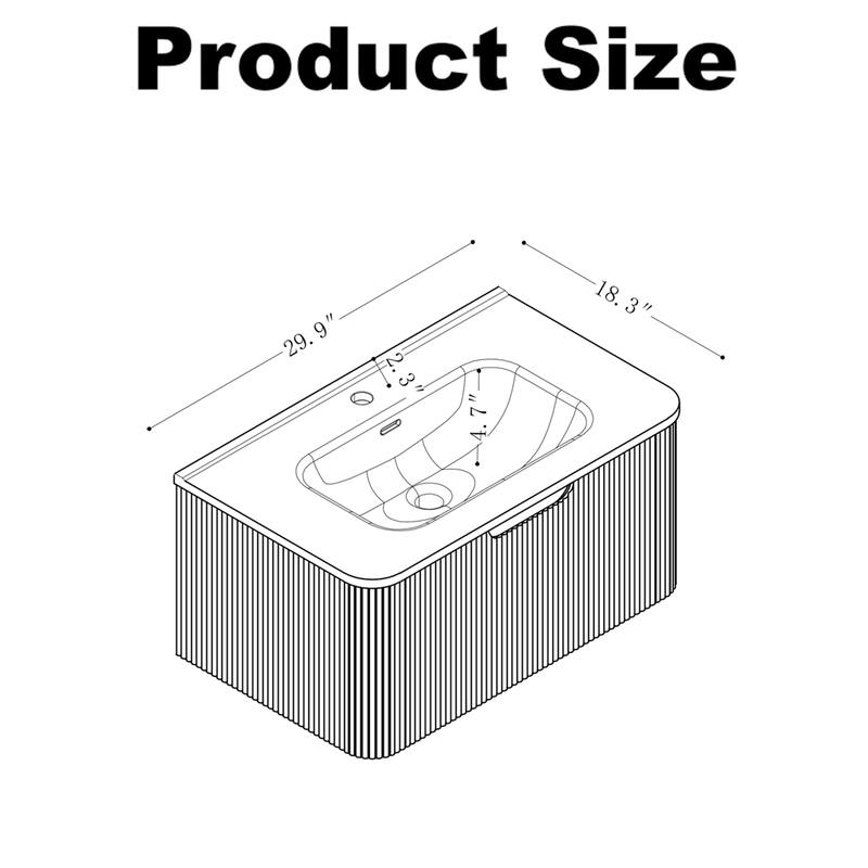 GDF Studio - Verona Floating Bathroom Vanity with Curved Edge Storage & Ceramic Basin without Faucet