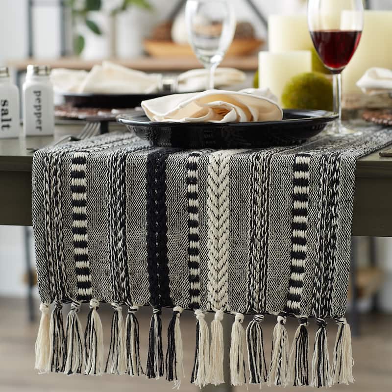 DII Black Braided Stripe Table Runner