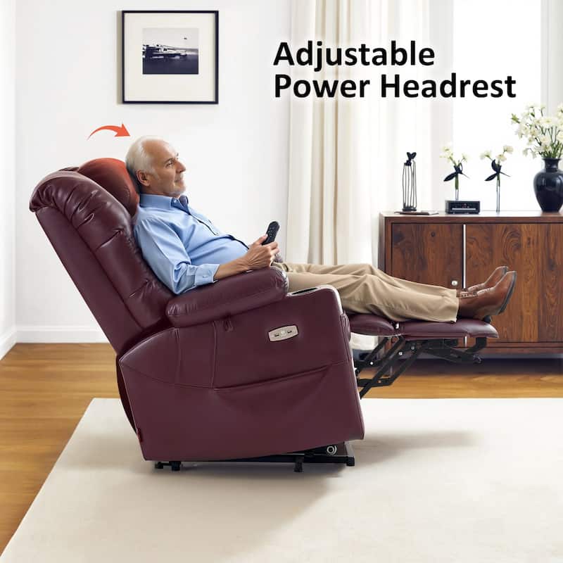 MCombo Large Dual Motor Power Lift Recliner Chair with Massage and Dual Heating for Elderly People, Faux Leather