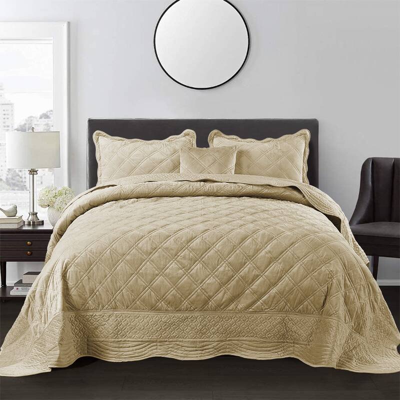 Serenta Supersoft Microplush Quilted 4 Pieces Bedspread Coverlet Set - Taupe - Oversized King