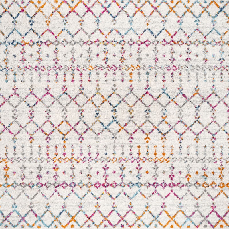 JONATHAN Y Modern HYPE Boho Vintage Diamond Area Rug - 5' Square - Ivory/Multi