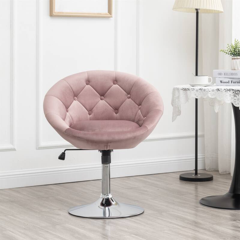 Velvet Upholstered Tufted Back Swivel Accent Chair