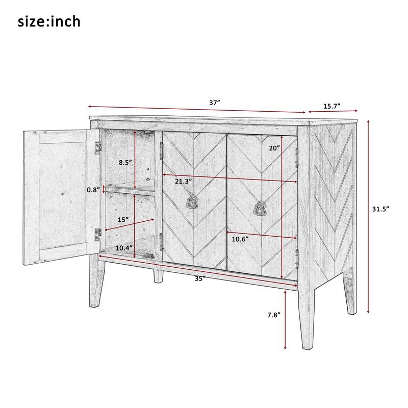 Sideboard Cabinet with 3 Metal Handles, Storage Cabinet with Adjustable Shelf, Buffet Cabinet with 4 Pine Legs