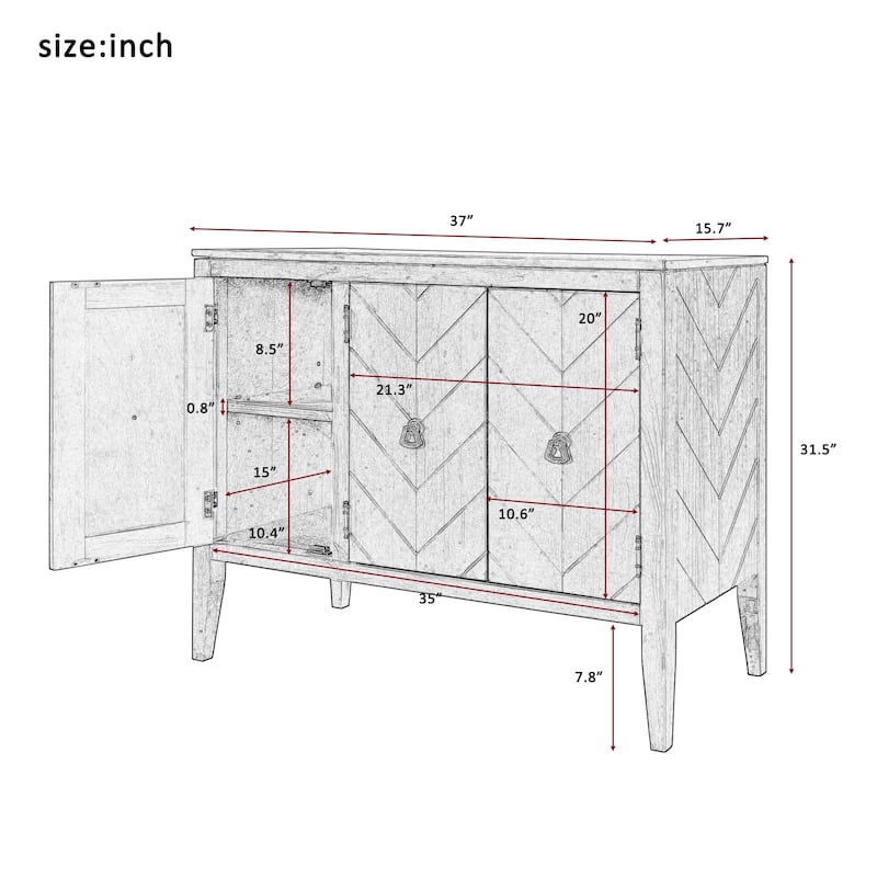 Vintage Accent Storage Cabinet with Adjustable Shelf, Solid Wood Sideboard Console Table Sofa Table