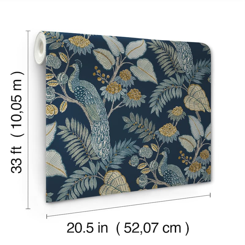 Chris Loves Julia x A-Street Prints Geneva Dark Blue Peacock Paradise Wallpaper