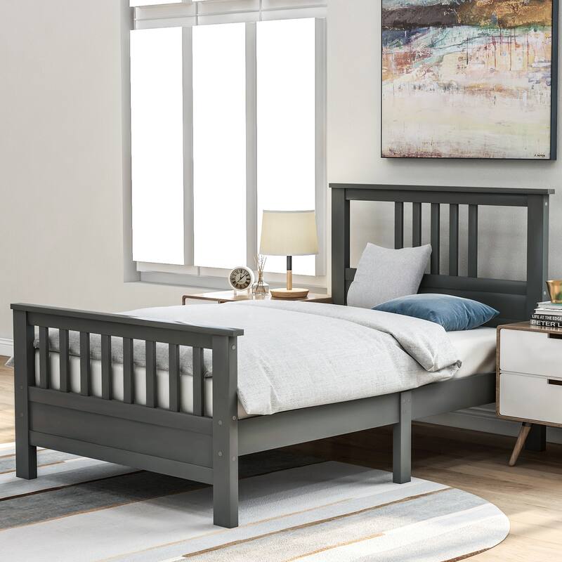 Stylish Twin Wood Platform Bed Frame with Headboard and Footboard, Pine and MDF Construction, Easy Assembly
