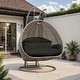 preview thumbnail 109 of 128, LeisureMod Modern 2-Person Egg Hanging Swing Chair with Beige Wicker, Oxford Fabric Cover, Patio Hammock Lounger and Cushions