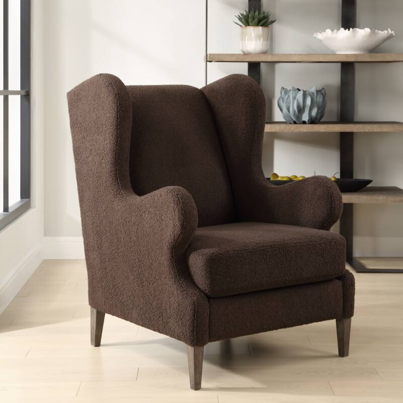 Solid Wingback Accent Chair with Tapered Legs - 40" - Brown