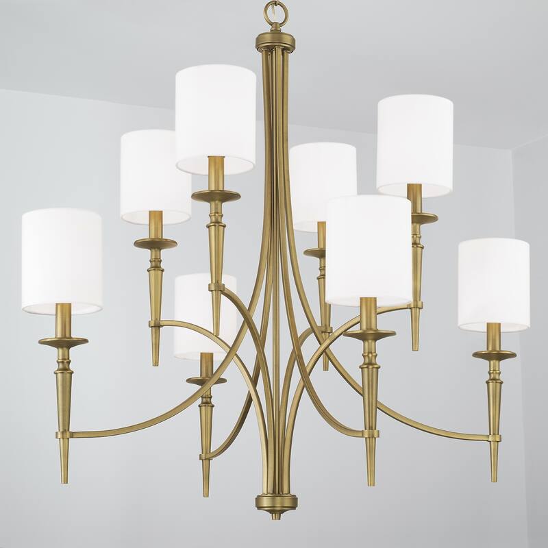 Abbie 36.5" 8-light Chandelier w/ White Fabric Stay-Straight Shades