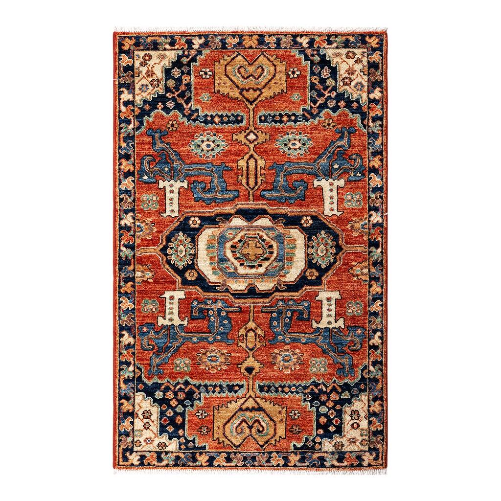 Hand Knotted Traditional Tribal Wool Orange Area Rug - 2' 8" x 4' 4"