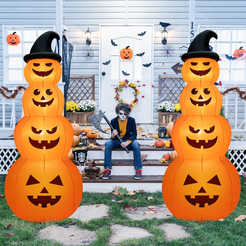Gymax 8 ft Inflatable Halloween Pumpkins Stack Holiday Decor w/